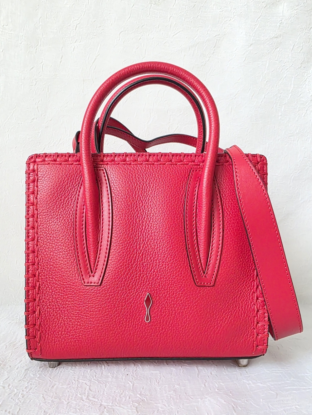 Auth Christian Louboutin Paloma Calfskin And Suede Tote Bag
